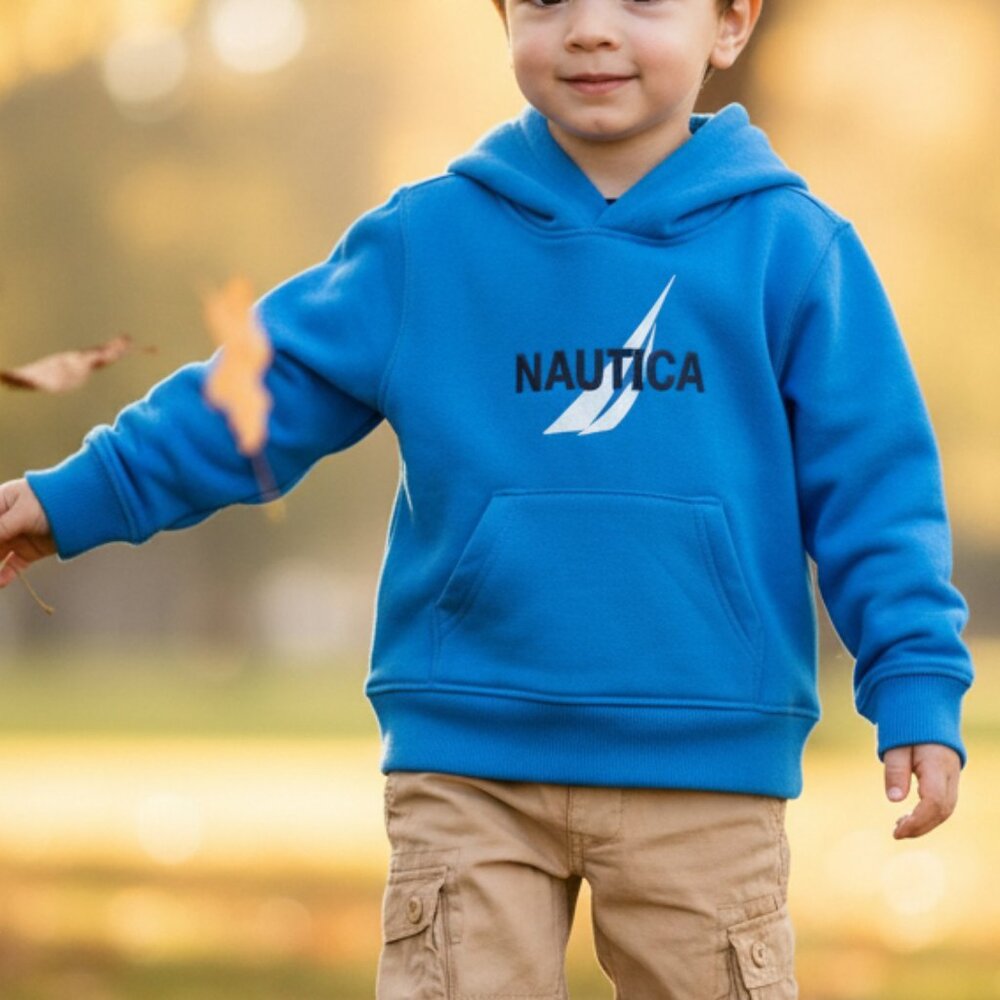 NAUTICA boy blue hoodie with pocket Long Sleeve Logo Size 2T